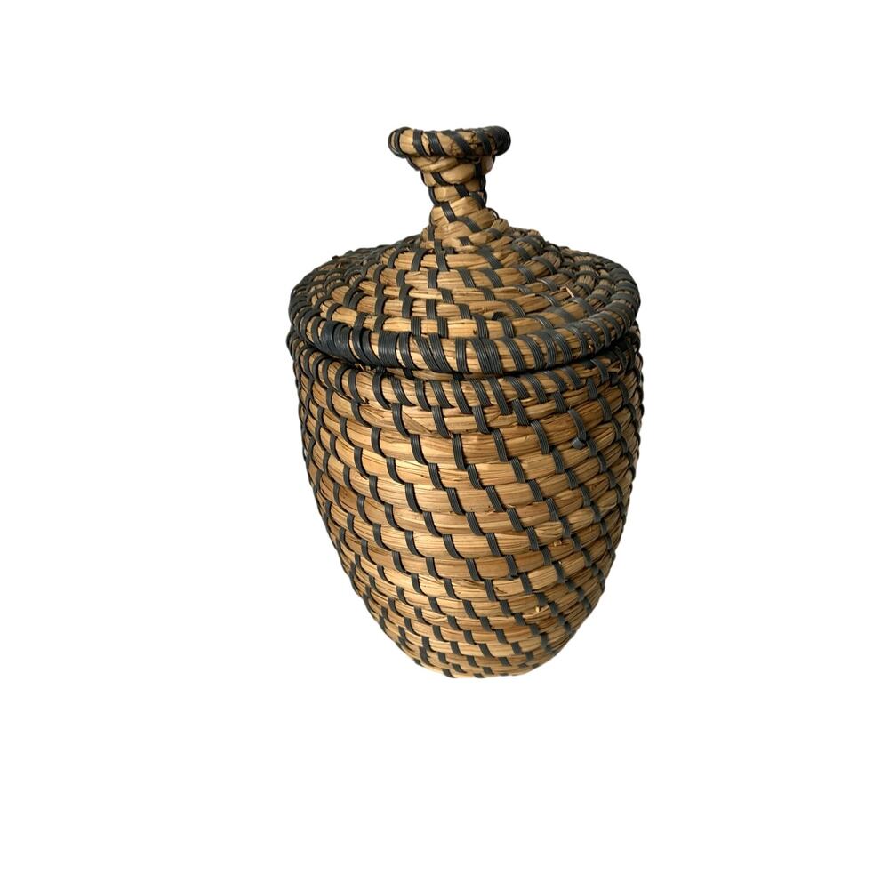 Vintage Woven Seagrass Covered Basket 9" x 6"